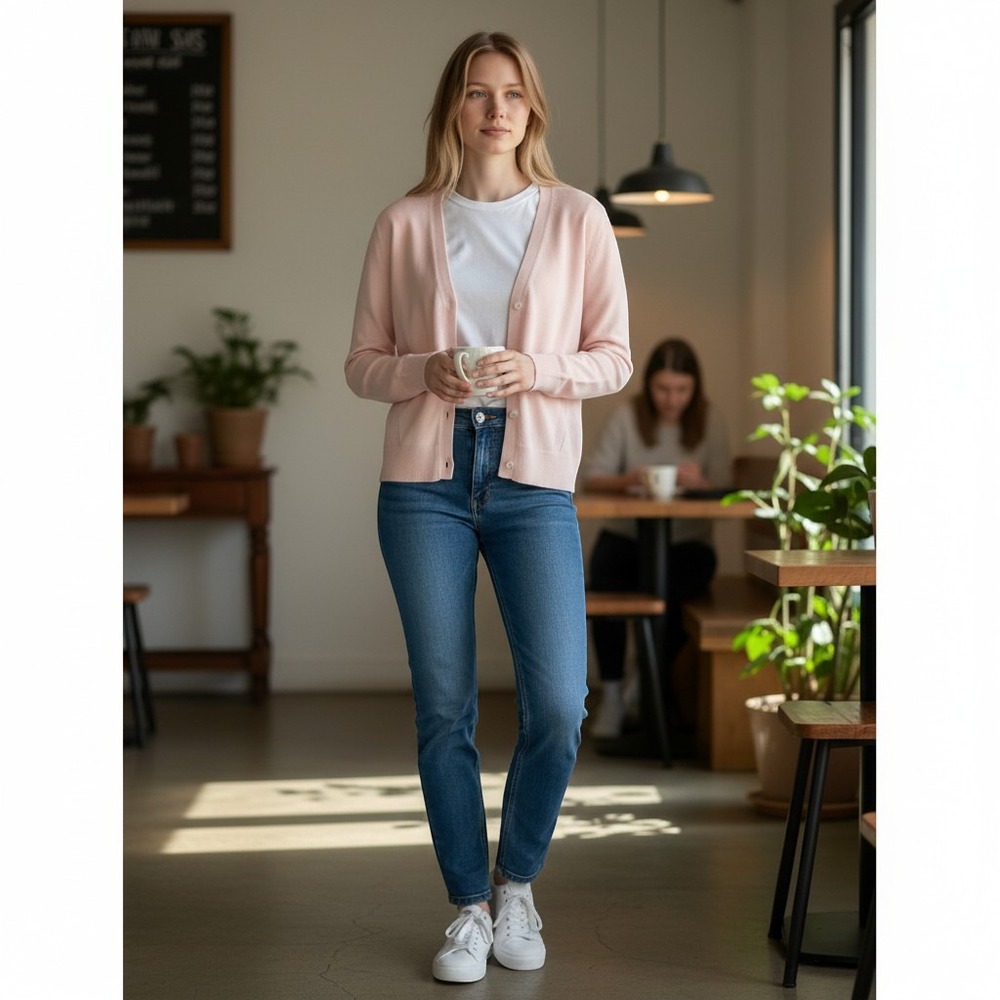 Banana Republic Womens Petite S Pink Cotton Rayon V-Neck Button Front Cardigan